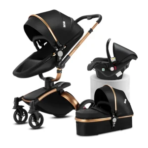 360° Rotating Baby Stroller with Premium PU Seat, Lightweight 3-in-1 Travel System One-Hand Fold & Adjustable Canopy for Newborn