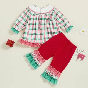 Christmas Toddler Girls Outfit Set with Santa Claus Embroidered Long Sleeve Top and Matching Pants for the Holiday Season