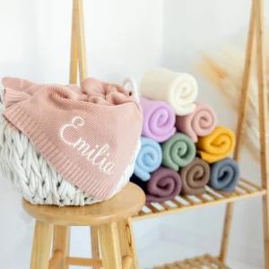 Personalized Baby cotton Blanket Custom Knited Baby Blanket with Embroidery name Baby Newborn kids girls boys birthday gifts
