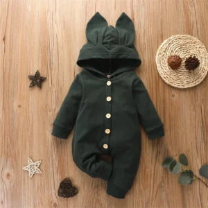3 Month Baby Girl Toddler Kids Infant Girls Boys Cute Soild Long Sleeves Cartoon Rabbit Ear Hooded Romper Footless Pajamas Girls
