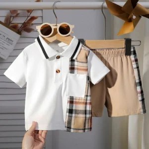 Infant Summer New Style Baby Boy’s Color-Block T-shirt and Shorts Fashion Leisure 2-Piece Set