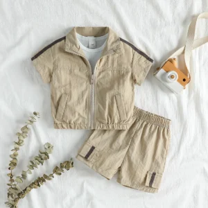 Bbaby Boys For 1-3Y Set 2025 Summer Cool Boys' Zipper Short Sleeve Coat Sports Shorts Kids Clothing Suits Casual Daily Wear