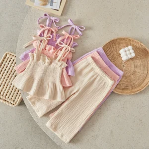 Toddler Girls 2Pcs Outfits Solid Color Sleeveless Camisole and Elastic Pants Set Baby Summer Clothes 6M-3Y