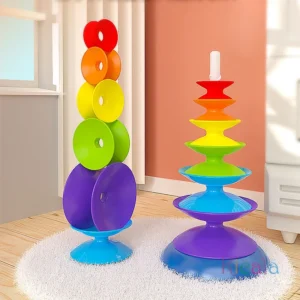 Rainbow Spinning Wheel Toy Montessori Educational Stacker Tower Engaging Toddlers Brain Development Toy Color Cognition Toy