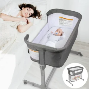 3-in-1 Baby Bassinet Bedside Sleeper & Playpen, Easy Fold Portable Crib for Newborns Grey