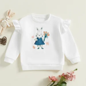 Girls Long Sleeve Hooded Sweatshirt with Cute Bear Print Casual Pullover Top for Everyday Wear and Playtime