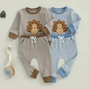 Toddler Boys Outfit Short Sleeve Turkey Print T-Shirt with Denim Jeans Set Thanksgiving Day Clothing for Kids