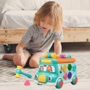 Baby Bus Toy Noise Maker Learning Educational Musical Toys Rack-A-Mole Shape Blocks Sorting Game for Toddler Gift for Newborn