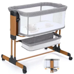 Adjustable Baby Bassinet with Mesh Sides, 3-in-1 Rocking Sleeper & Storage