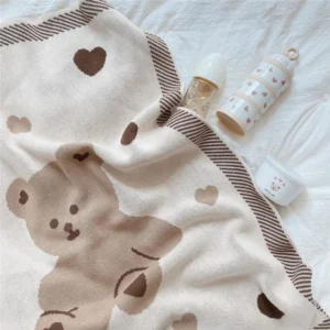 Cute Bear Baby Blanket Knitted Swaddling Blankets Newborn Babies Accessories Children's Winter Warm Bed Cover Bedding Manta Bebe
