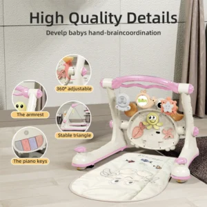 New Baby Toddler Multi-Function Four-in-One Baby Car Fitness Rack Piano Baby Walking Car Table Trolley Toy For 0-18 Months
