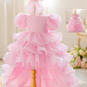 Girls 2-Piece Set Ruffle Sleeve Floral Print Dress with Matching Hair Bow Summer Outfit for Kids