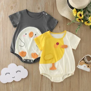 Baby Undershirts 3-6 Months Infant Boys Girls Short Sleeve Cartoon Chicken Prints Romper Newborn Bodysuits Girl Clothes 2025