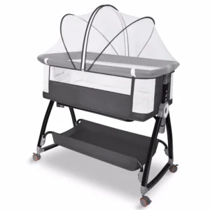 Baby Bassinet, Baby Bedside Sleeper Bassinet with Storage Basket for Infant, Bedside Crib for 0-6 Months, Dark Gray